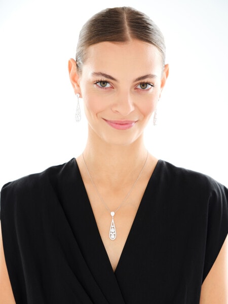 Rhodium Plated Silver Dangling Earring with Cubic Zirconia