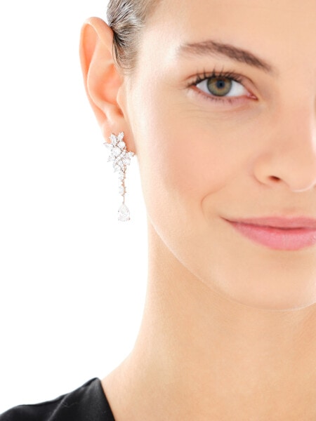 Rhodium Plated Silver Dangling Earring with Cubic Zirconia