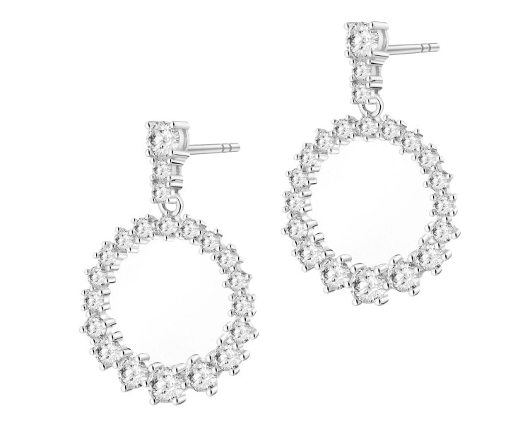 Rhodium Plated Silver Dangling Earring with Cubic Zirconia
