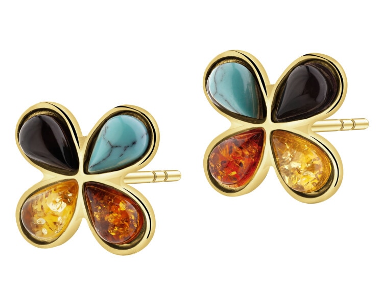 Gold-Plated Silver Earrings with Amber