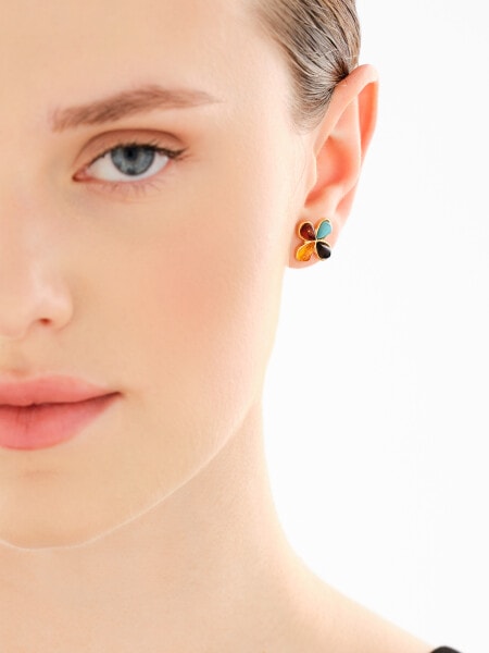 Gold-Plated Silver Earrings with Amber