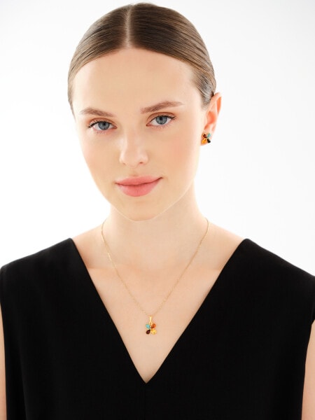 Gold-Plated Silver Earrings with Amber