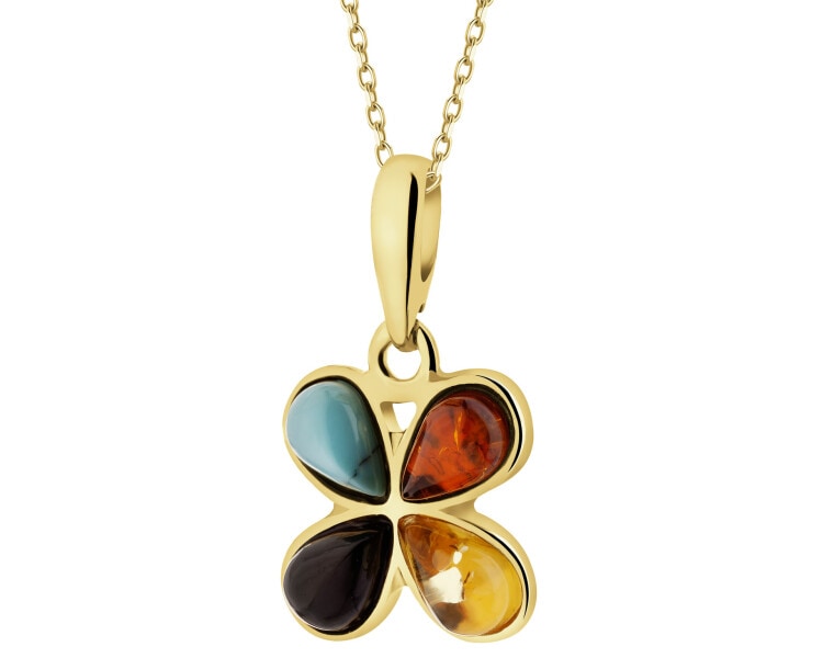 Zawieszka srebrna z bursztynem i turkusem syntetycznym