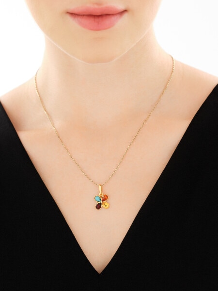 Zawieszka srebrna z bursztynem i turkusem syntetycznym