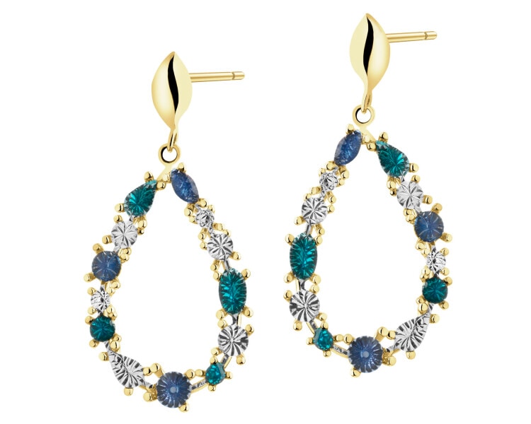 9 K Rhodium-Plated Yellow Gold Dangling Earring
