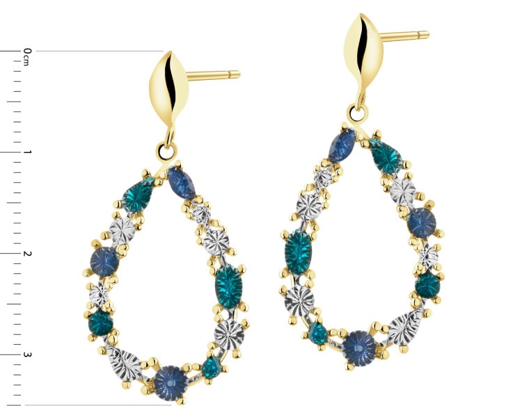 9 K Rhodium-Plated Yellow Gold Dangling Earring