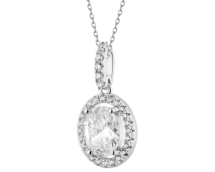 Rhodium Plated Silver Pendant with Cubic Zirconia