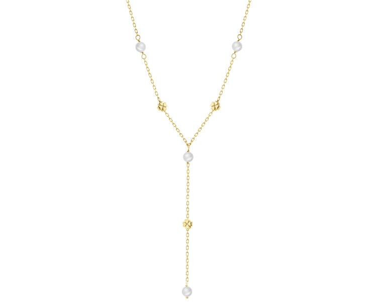 Złoty naszyjnik z perłami - koniczyny