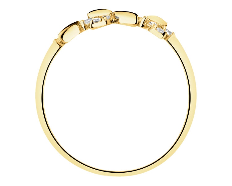 Złoty pierścionek z cyrkoniami - liście