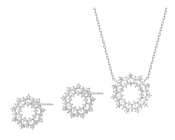 Srebrne kolczyki i naszyjnik z cyrkoniami - komplet - rozety