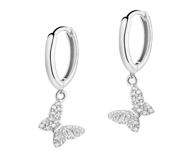 Rhodium Plated Silver Dangling Earring with Cubic Zirconia