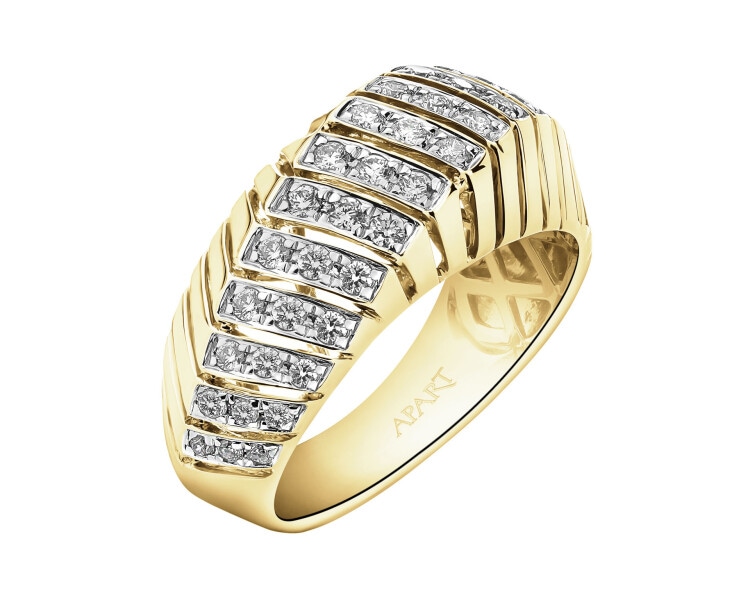 14 K Rhodium-Plated Yellow Gold Ring with Diamonds - 0,50 ct - fineness 14 K