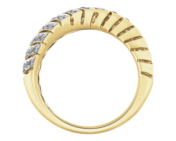 14 K Rhodium-Plated Yellow Gold Ring with Diamonds - 0,50 ct - fineness 14 K