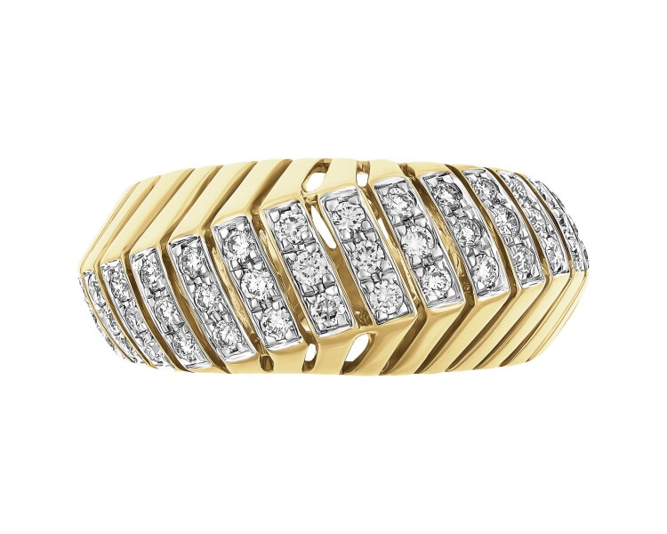 14 K Rhodium-Plated Yellow Gold Ring with Diamonds - 0,50 ct - fineness 14 K