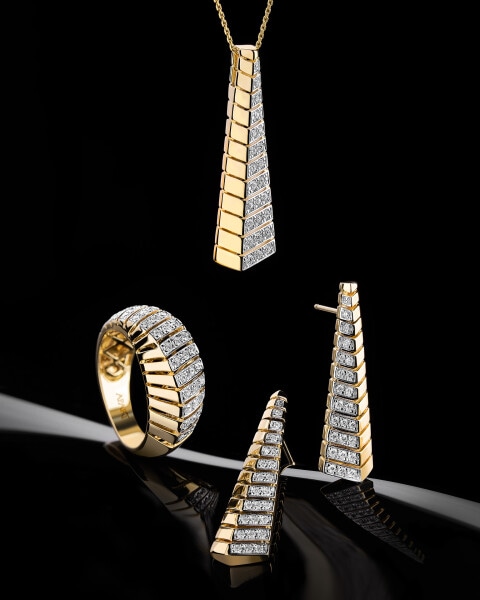 14 K Rhodium-Plated Yellow Gold Ring with Diamonds - 0,50 ct - fineness 14 K