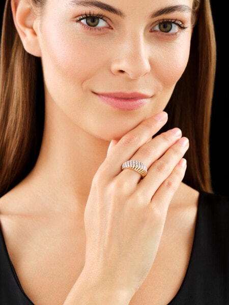 14 K Rhodium-Plated Yellow Gold Ring with Diamonds - 0,50 ct - fineness 14 K