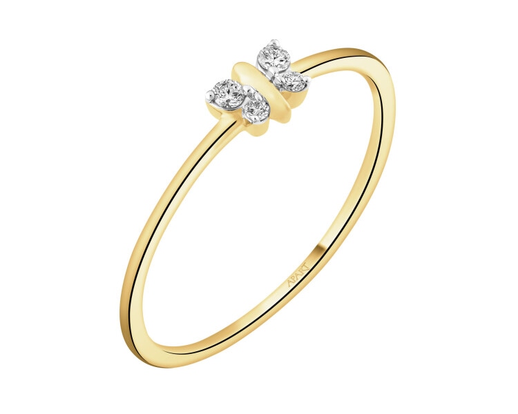 9 K Rhodium-Plated Yellow Gold Ring with Diamonds - 0,04 ct - fineness 9 K