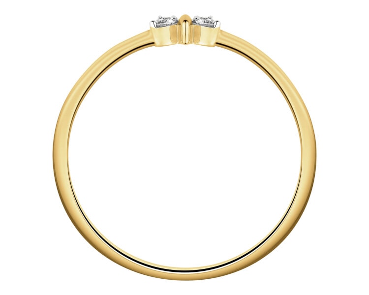 9 K Rhodium-Plated Yellow Gold Ring with Diamonds - 0,04 ct - fineness 9 K