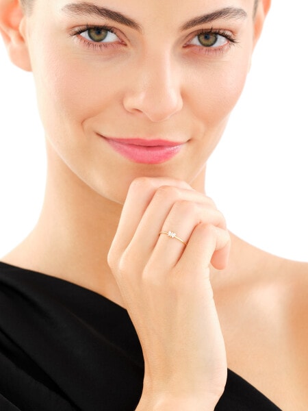 9 K Rhodium-Plated Yellow Gold Ring with Diamonds - 0,04 ct - fineness 9 K