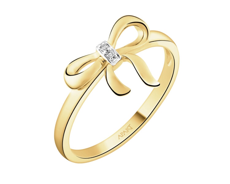 9 K Rhodium-Plated Yellow Gold Ring with Diamonds - 0,008 ct - fineness 9 K