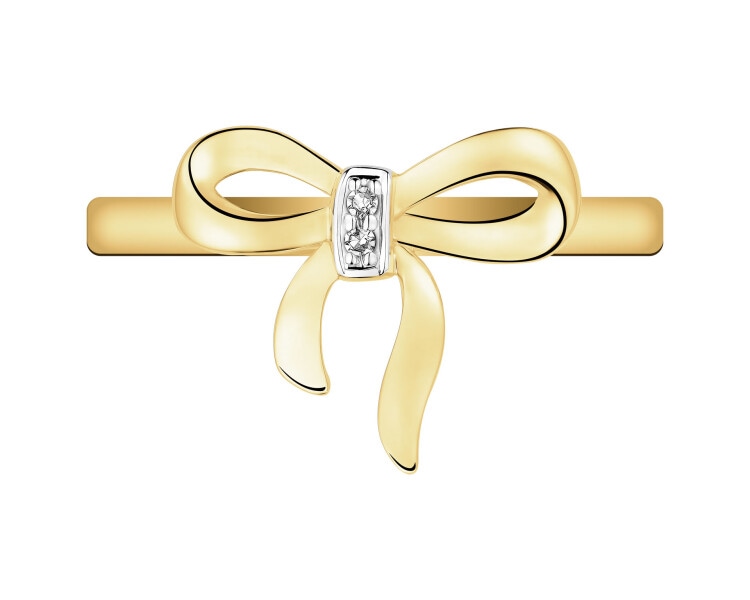9 K Rhodium-Plated Yellow Gold Ring with Diamonds - 0,008 ct - fineness 9 K