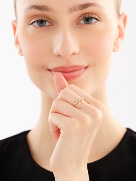 9 K Rhodium-Plated Yellow Gold Ring with Diamonds - 0,008 ct - fineness 9 K