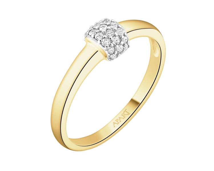 14 K Rhodium-Plated Yellow Gold Ring with Diamonds - 0,10 ct - fineness 14 K