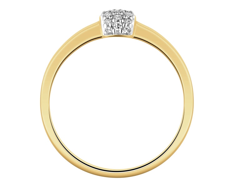 14 K Rhodium-Plated Yellow Gold Ring with Diamonds - 0,10 ct - fineness 14 K