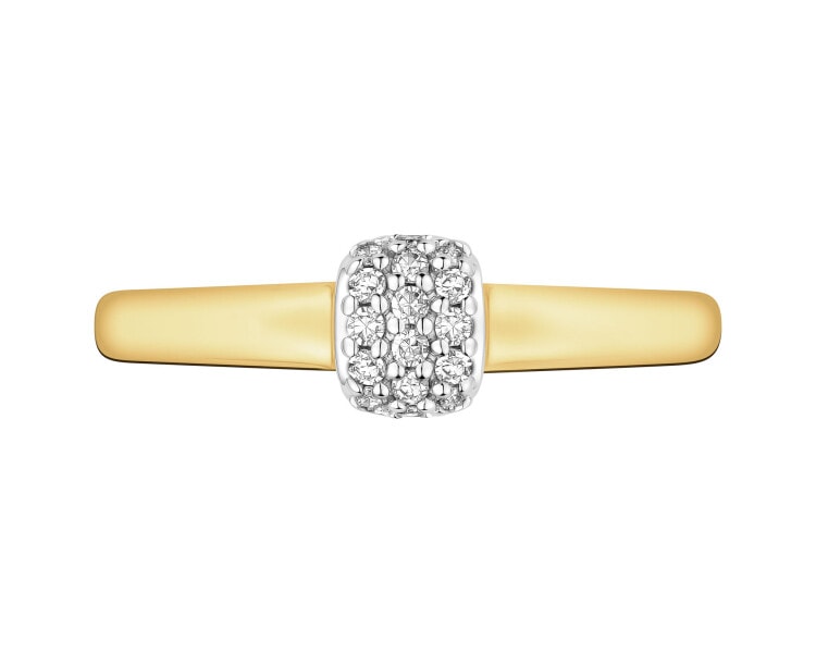 14 K Rhodium-Plated Yellow Gold Ring with Diamonds - 0,10 ct - fineness 14 K