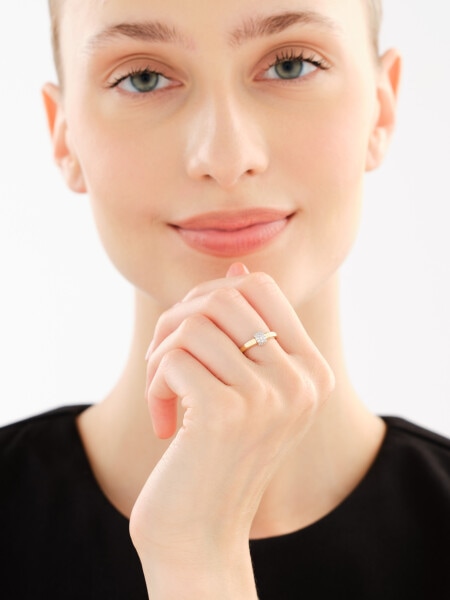 14 K Rhodium-Plated Yellow Gold Ring with Diamonds - 0,10 ct - fineness 14 K