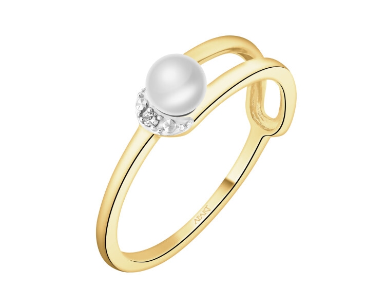 9 K Rhodium-Plated Yellow Gold Ring - fineness 9 K