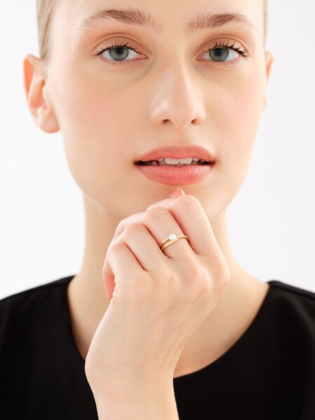 9 K Rhodium-Plated Yellow Gold Ring - fineness 9 K