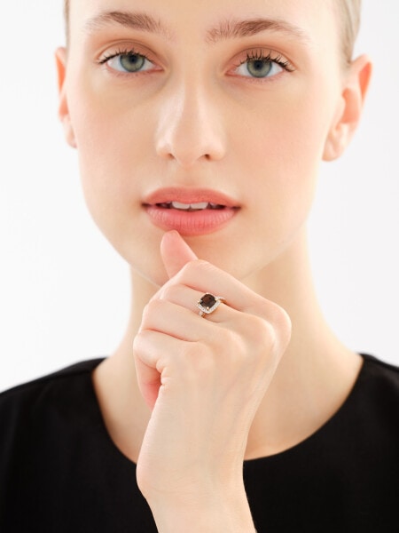 14 K Rhodium-Plated Yellow Gold Ring - fineness 14 K