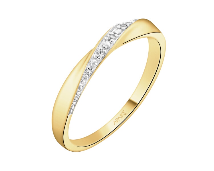 14 K Rhodium-Plated Yellow Gold Ring with Diamonds - 0,02 ct - fineness 14 K