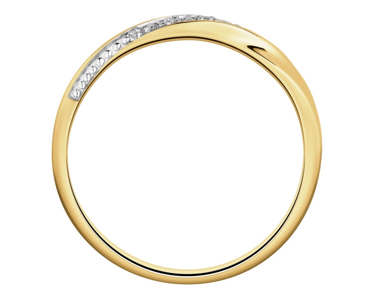 14 K Rhodium-Plated Yellow Gold Ring with Diamonds - 0,02 ct - fineness 14 K