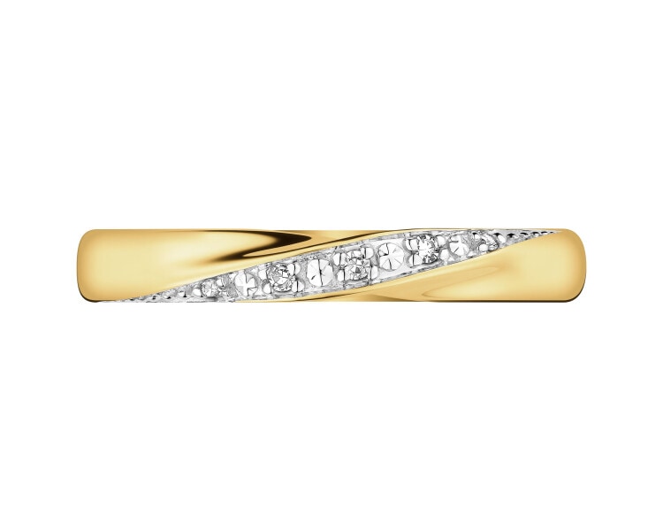 14 K Rhodium-Plated Yellow Gold Ring with Diamonds - 0,02 ct - fineness 14 K