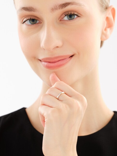 14 K Rhodium-Plated Yellow Gold Ring with Diamonds - 0,02 ct - fineness 14 K