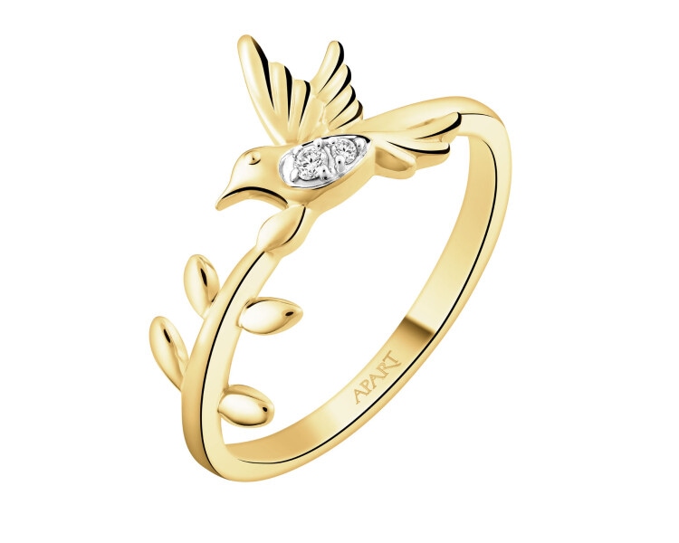 9 K Rhodium-Plated Yellow Gold Ring with Diamonds - 0,01 ct - fineness 9 K