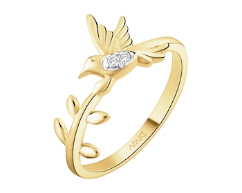 Pierścionek z żółtego złota z diamentami - koliber - 0,01 ct - próba 375