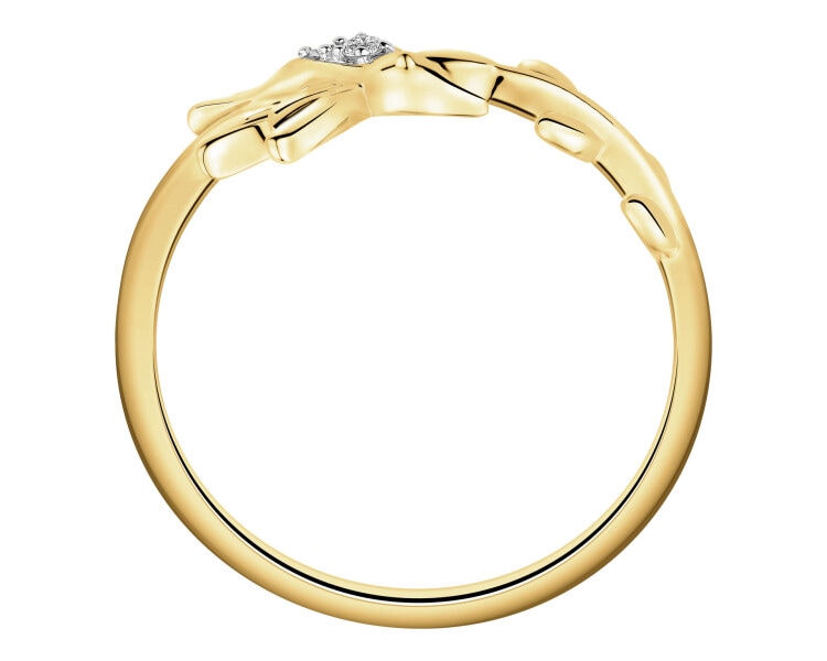 9 K Rhodium-Plated Yellow Gold Ring with Diamonds - 0,01 ct - fineness 9 K
