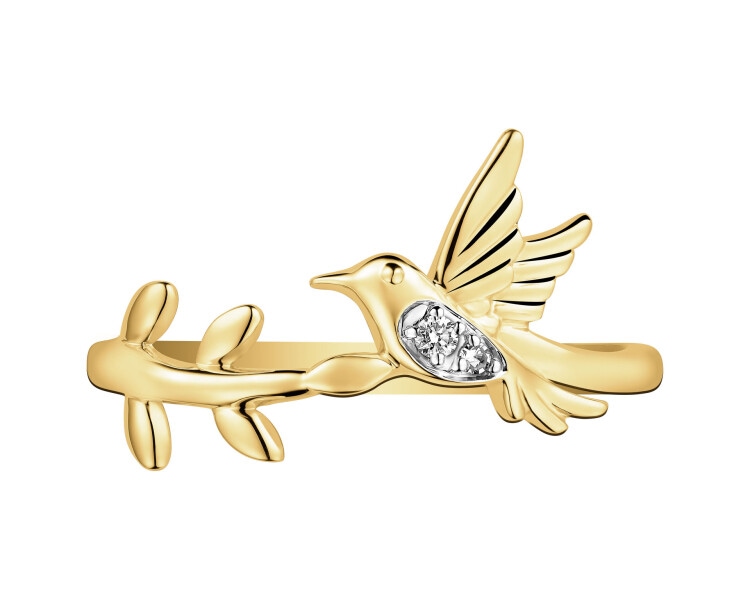 9 K Rhodium-Plated Yellow Gold Ring with Diamonds - 0,01 ct - fineness 9 K