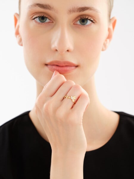 9 K Rhodium-Plated Yellow Gold Ring with Diamonds - 0,01 ct - fineness 9 K