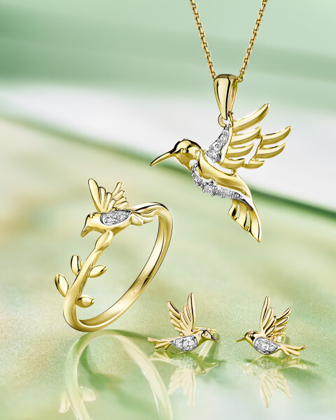 9 K Rhodium-Plated Yellow Gold Ring with Diamonds - 0,01 ct - fineness 9 K