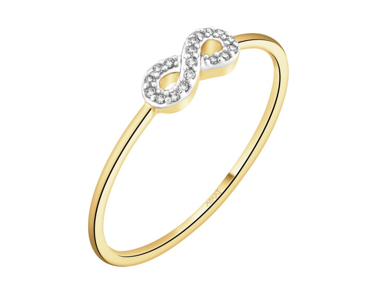 Pierścionek z żółtego złota z diamentami - nieskończoność - 0,02 ct - próba 375