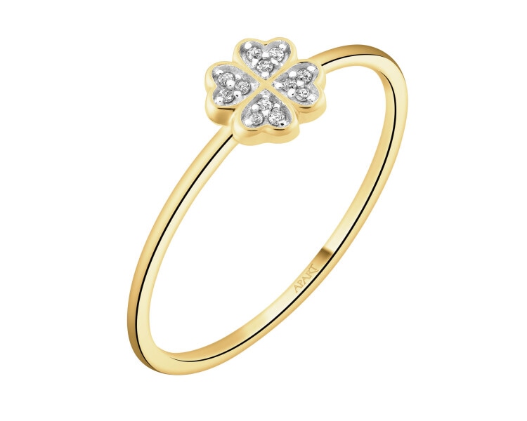9 K Rhodium-Plated Yellow Gold Ring with Diamonds - 0,01 ct - fineness 9 K