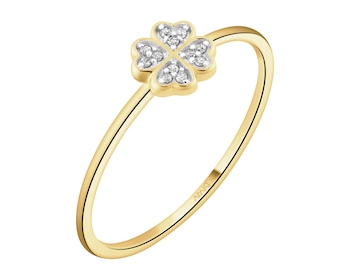 Pierścionek z żółtego złota z diamentami - koniczyna - 0,01 ct - próba 375