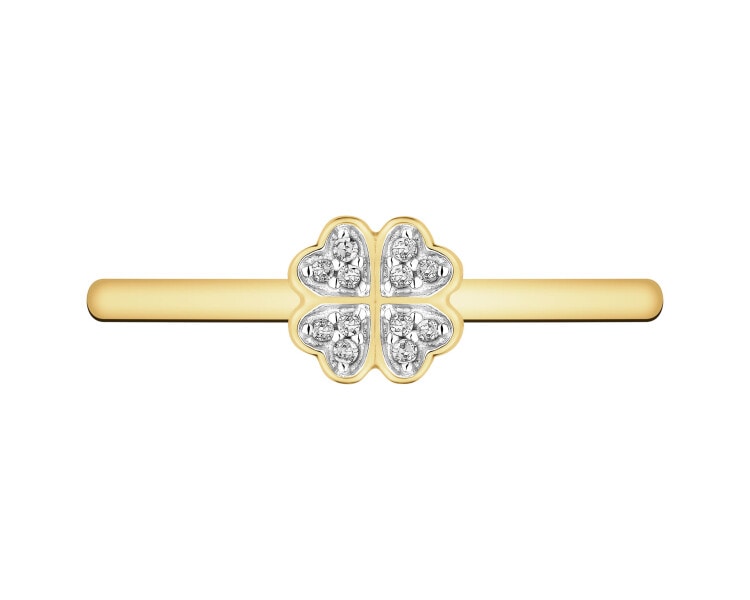 9 K Rhodium-Plated Yellow Gold Ring with Diamonds - 0,01 ct - fineness 9 K
