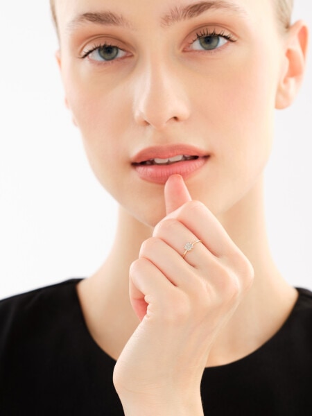 9 K Rhodium-Plated Yellow Gold Ring with Diamonds - 0,01 ct - fineness 9 K