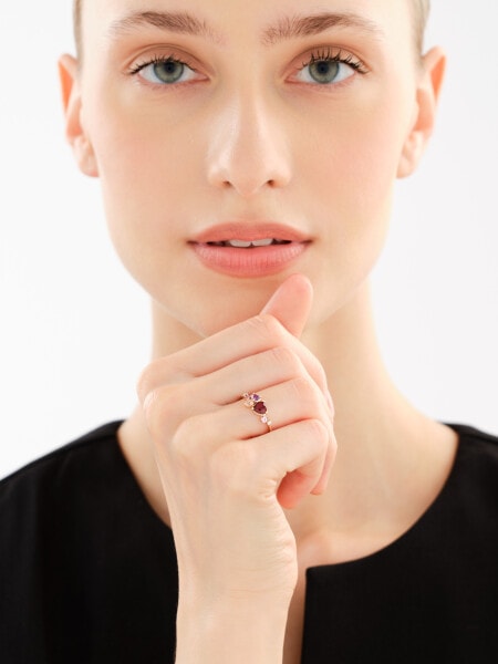 Pierścionek z żółtego złota z diamentami, kamieniami szlachetnymi i ozdobnymi - serca - próba 585