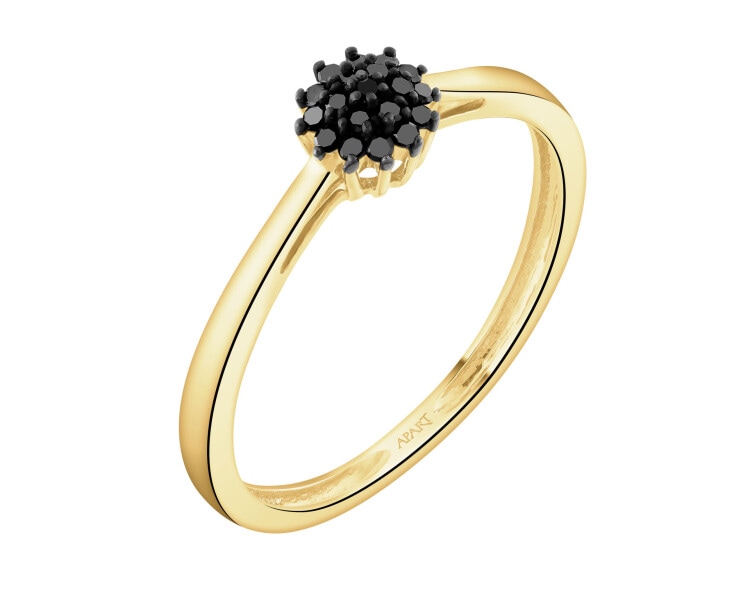 Pierścionek z żółtego złota z czarnymi diamentami - 0,06 ct - próba 585